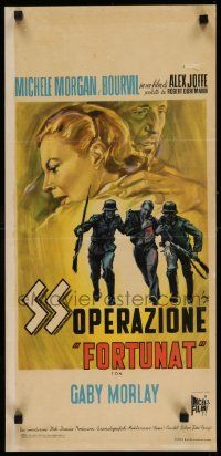 4t275 FORTUNATE Italian locandina '61 Longi art of Bourvil & Michele Morgan hiding from Nazis!