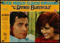 4t337 BLINDFOLD Italian 19x27 pbusta '66 cool portrait images of Rock Hudson & Claudia Cardinale!