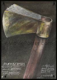 4t983 SIEKIEREZADA Polish 26x38 '85 cool artwork of hatchet & book heads by Andrzej Pagowski!