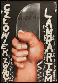 4t847 LEOPARD Polish 23x33 '72 artwork of hand holding knife by Jerzy Czerniawski!