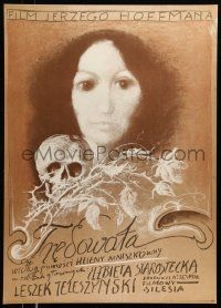 4t848 LEPER Polish 23x32 '76 Tredowata, Starowieyski art of woman, skull, & dead flowers!