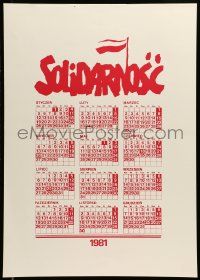 4t892 SOLIDARNOSC heavy stock Polish 20x28 '81 calendar with the Solidarity logo!