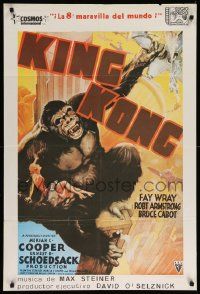4t089 KING KONG Spanish R82 Fay Wray, Robert Armstrong, great art of giant ape crushing city!