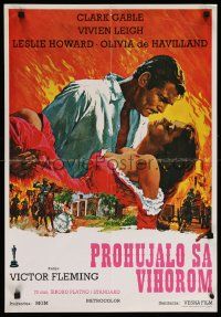 4t195 GONE WITH THE WIND Yugoslavian 19x28 R70s art of Gable carrying Leigh over Atlanta burning!