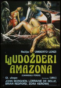 4t213 MAKE THEM DIE SLOWLY Yugoslavian 19x28 '87 Umberto Lenzi's Cannibal Ferox, torture art!