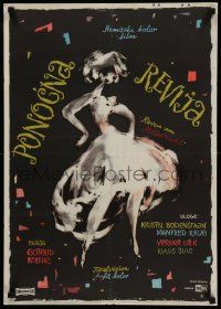 4t216 MIDNIGHT REVIEW Yugoslavian 20x28 '62 East German musical, great artwork of showgirl!