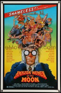 4w048 AMAZON WOMEN ON THE MOON 1sh '87 Joe Dante, cool wacky artwork of cast by William Stout!