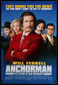 4w061 ANCHORMAN DS 1sh '04 The Legend of Ron Burgundy, image of newscaster Will Ferrell and cast!
