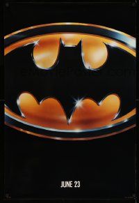 4w095 BATMAN teaser 1sh '89 directed by Tim Burton, cool image of Bat logo, glossy finish!