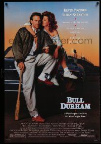 4w143 BULL DURHAM 1sh '88 great image of baseball player Kevin Costner & sexy Susan Sarandon