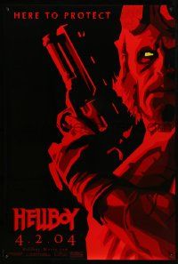 4w403 HELLBOY teaser 1sh '04 Mike Mignola comic, cool red image of Ron Perlman, here to protect!