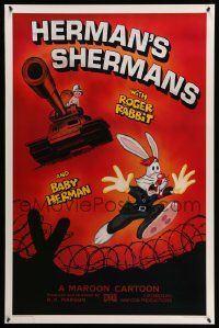 4w408 HERMAN'S SHERMANS Kilian 1sh '88 great image of Roger Rabbit running from Baby Herman in tank!