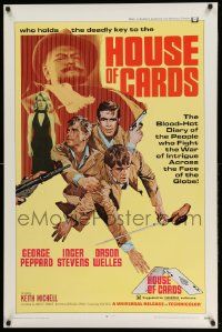 4w422 HOUSE OF CARDS 1sh '69 George Peppard, Orson Welles, Inger Stevens, Rome Italy!