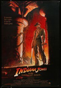 4w458 INDIANA JONES & THE TEMPLE OF DOOM 1sh '84 adventure is Ford's name, Bruce Wolfe art!
