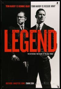 4w528 LEGEND teaser DS 1sh '15 dual image of Tom Hardy who is both Ronnie and Reggie Kray!