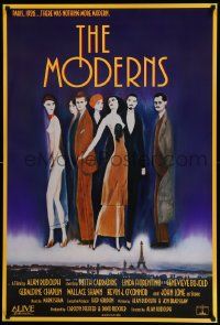 4w629 MODERNS 1sh '88 Alan Rudolph, cool artwork of trendy 1920's people by star Keith Carradine!