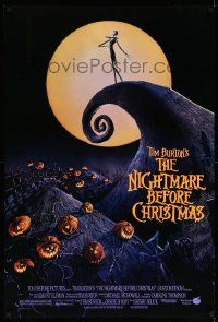 4w656 NIGHTMARE BEFORE CHRISTMAS DS 1sh '93 Tim Burton, Disney, great Halloween horror image!
