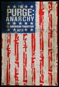 4w723 PURGE: ANARCHY teaser DS 1sh '14 July style, Michael K. Williams, flag w/guns & weapons!