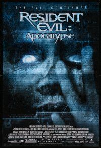4w738 RESIDENT EVIL: APOCALYPSE advance DS 1sh '04 sexy Milla Jovovich, Paul W.S. Anderson, creepy!
