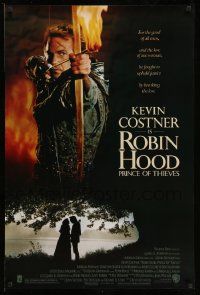 4w754 ROBIN HOOD PRINCE OF THIEVES DS 1sh '91 cool image of Kevin Costner w/flaming arrow!