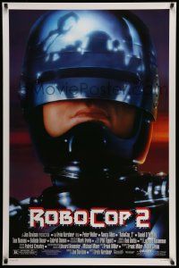 4w757 ROBOCOP 2 1sh '90 great close up of cyborg policeman Peter Weller, sci-fi sequel!