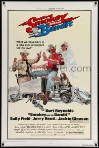 4w823 SMOKEY & THE BANDIT 1sh '77 art of Burt Reynolds, Sally Field & Jackie Gleason by Solie