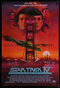 4w846 STAR TREK IV 1sh '86 art of Leonard Nimoy, Shatner & Klingon Bird-of-Prey by Bob Peak!