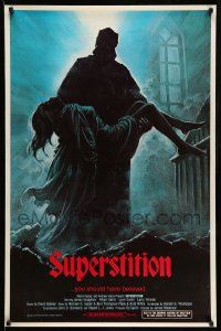 4w877 SUPERSTITION 1sh '84 art of ghoulish figure carrying girl, you should have believed!