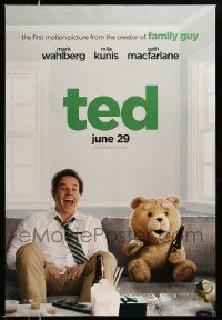 4w888 TED teaser DS 1sh '12 image of Mark Wahlberg & teddy bear drinking beer on couch!