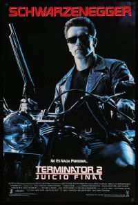 4w892 TERMINATOR 2 Spanish/U.S. export 1sh '91 Arnold Schwarzenegger on motorcycle with shotgun!