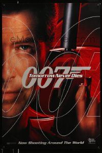 4w919 TOMORROW NEVER DIES teaser DS 1sh '97 close-up of Pierce Brosnan as James Bond 007!