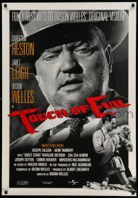 4w921 TOUCH OF EVIL heavy stock 1sh R98 huge close-up of Orson Welles, Charlton Heston & Janet Leigh