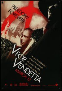 4w947 V FOR VENDETTA teaser 1sh '05 Wachowskis, Natalie Portman, Hugo Weaving, city in flames!