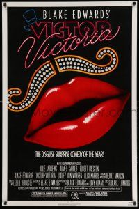 4w955 VICTOR VICTORIA 1sh '82 Julie Andrews, Blake Edwards, cool lips & mustache art by John Alvin