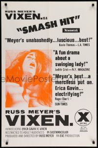 4w957 VIXEN 23x35 1sh '68 classic Russ Meyer, is sexy naked Erica Gavin woman or animal?