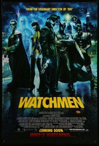 4w965 WATCHMEN int'l advance DS 1sh '09 Zack Snyder, Crudup, Jackie Earle Haley, who's watching?
