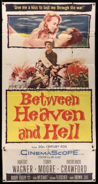 4y733 BETWEEN HEAVEN & HELL 3sh '56 barechested Robert Wagner romances sexy Terry Moore, WWII!