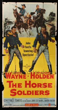 4y828 HORSE SOLDIERS 3sh '59 art of U.S. Cavalrymen John Wayne & William Holden, John Ford