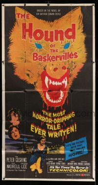 4y829 HOUND OF THE BASKERVILLES 3sh '59 Cushing as Sherlock, great blood-dripping dog art!