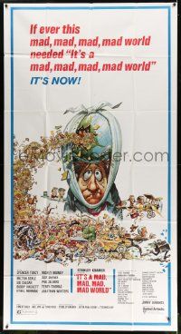 4y837 IT'S A MAD, MAD, MAD, MAD WORLD 3sh R70 great art montage of entire cast by Jack Davis!