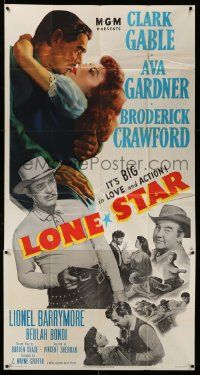 4y847 LONE STAR 3sh '51 Clark Gable with gun & close up kissing sexy Ava Gardner!