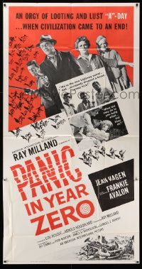 4y883 PANIC IN YEAR ZERO 3sh '62 Ray Milland, Jean Hagen, Frankie Avalon, orgy of looting & lust!