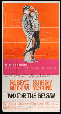 4y975 TWO FOR THE SEESAW 3sh '62 Hooks art of Robert Mitchum & sexy beatnik Shirley MacLaine!