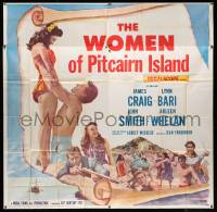 4y095 WOMEN OF PITCAIRN ISLAND 6sh '57 James Craig lifting sexy Lynn Bari in swimsuit, South Seas!