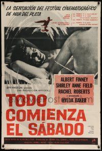 4y357 SATURDAY NIGHT & SUNDAY MORNING Argentinean '61 c/u of smiling barechested Albert Finney!