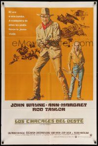 4y378 TRAIN ROBBERS Argentinean '73 great full-length art of cowboy John Wayne & Ann-Margret!