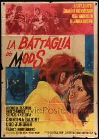 4y398 BATTLE OF THE MODS Italian 1p '66 art of Ricky Shane w/guitar & guys on motorcycles!