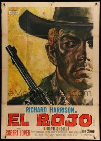4y464 EL ROJO Italian 1p '66 cool Casaro spaghetti western artwork of Richard Harrison with gun!