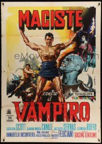 4y499 GOLIATH & THE VAMPIRES Italian 1p '61 different art of Gordon Scott by Enrico De Seta!