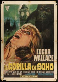 4y501 GORILLA GANG Italian 1p '69 Edgar Wallace, different art of ape attacking girl by Casaro!